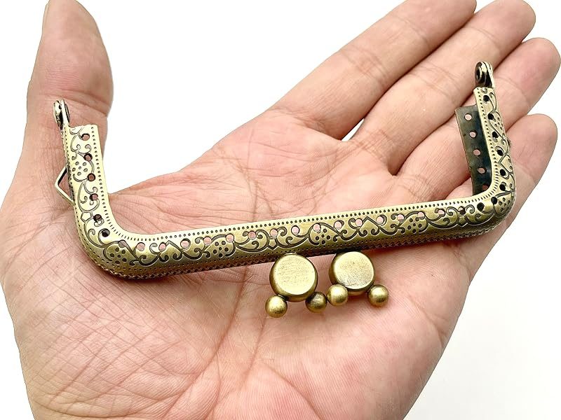 Rectangle Sew-In Kiss-Lock Purse Frame, 4 1/4" x 1 3/4" (11 x 4.5 cm) - Large 12mm Ball Clasp