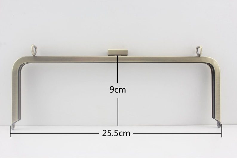 Rectangle Glue-In Kiss-Lock Purse Frame, 10" x 3 1/2" (25.5 x 9 cm) - Heavy, with D-Ring Loops