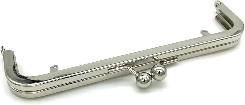 Rectangle Glue-In Kiss-Lock Purse Frame, 7" x 2" (18 x 5 cm) - Heavy, 11mm Balls, with Chain Loops
