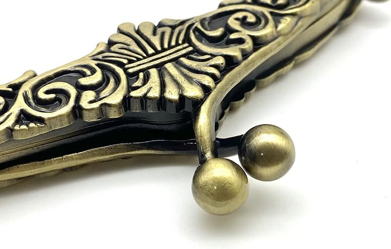 Vintage Embossed Screw-In Kiss-Lock Purse Frame with Chain Loops, 5 5/16" x 2 9/16" (13.5 x 6.5 cm)