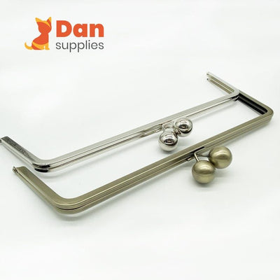 Rectangle Glue-In Kiss-Lock Purse Frame, 14" x 4" (35.5 x 10.5 cm) - 25mm Ball Clasp