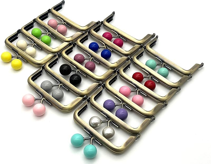 Half-Round Color-Ball Glue-In Kiss-Lock Purse Frame, 8 x 4 cm