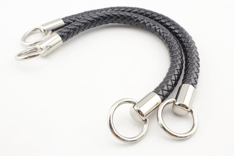 Braided Faux Leather Purse Handles with Rings (Pair)