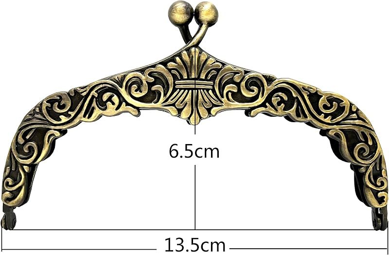 Vintage Embossed Screw-In Kiss-Lock Purse Frame with Chain Loops, 5 5/16" x 2 9/16" (13.5 x 6.5 cm)