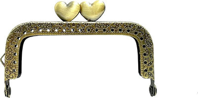 Heart Sew-In Kiss-Lock Purse Frame, 8.5 x 4.5 cm - Antique Bronze