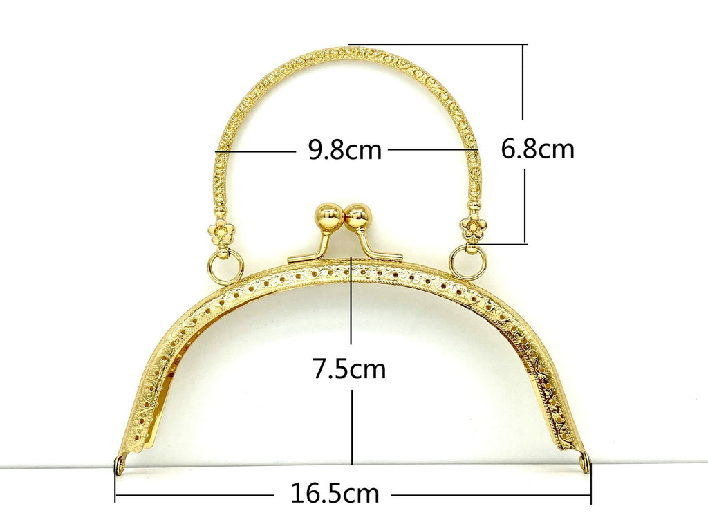 Half-Round Vintage Embossed Sew-In Kiss-Lock Purse Frame with Handles, 6 1/2" (16.5 cm)