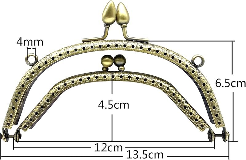 Half-Round Double-Pocket Sew-In Kiss-Lock Purse Frame, 5 5/16" x 2 9/16" (13.5 x 6.5 cm)