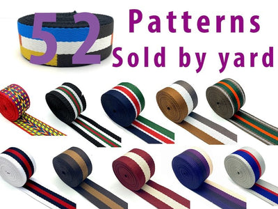 52 styles of 1.5" (3.8 cm) Heavy weight polyester-cotton blend stripe Webbing bag purse strap replacement