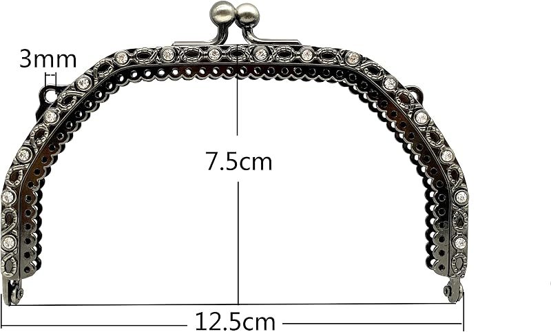 Vintage Embossed Rhinestone Sew-In Kiss-Lock Purse Frame, 5" x 3" (12.5 x 7.5 cm)