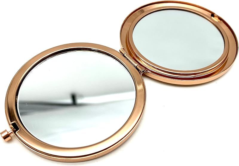 Round Compact Mirror Blank with White Insert Lid and Engraved Rim, 2 3/4" (7 cm)