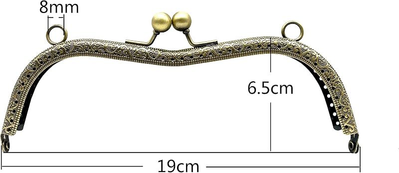 M-Shape Sew-In Kiss-Lock Purse Frame, 7 1/2" x 2 9/16" (19 x 6.5 cm)