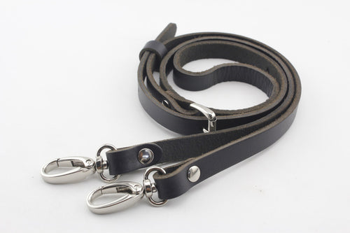 46.5" (118 cm) Adjustable genuine leather shoulder crossbody bag purse strap with hooks replacement black Nickel