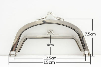 Half-Round Double-Pocket Glue-In Kiss-Lock Purse Frame with Handles, 6" (15 cm)