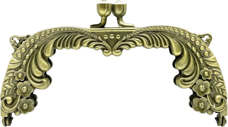 Vintage Embossed Screw-In Kiss-Lock Purse Frame, 5" x 2 3/16" (12.5 x 5.5 cm) - Openwork Leaf