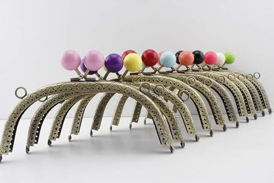 Color-Ball Sew-In Kiss-Lock Purse Frames, 17 x 7 cm - Set of 10 Colors, Antique Bronze