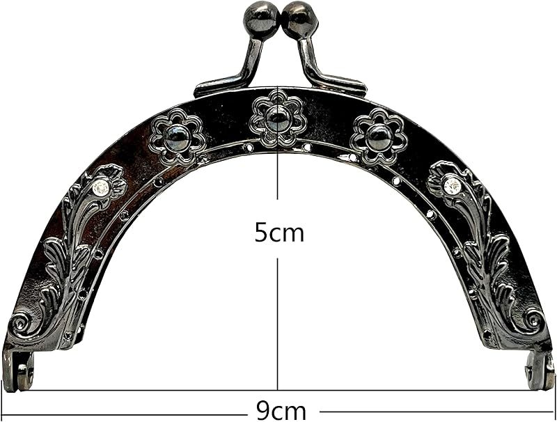 Vintage Embossed Rhinestone Sew-In Kiss-Lock Purse Frame, 3 1/2" x 2" (9 x 5 cm)