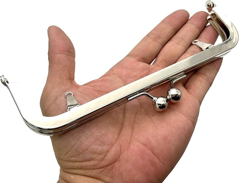 Rectangle Glue-In Kiss-Lock Purse Frame, 7" x 2" (18 x 5 cm) - Heavy, 11mm Balls, with Chain Loops