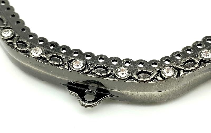 Vintage Embossed Rhinestone Sew-In Kiss-Lock Purse Frame, 5" x 3" (12.5 x 7.5 cm)