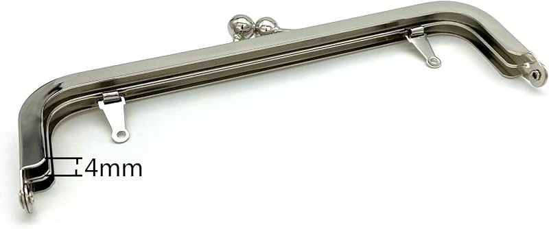 Rectangle Glue-In Kiss-Lock Purse Frame, 7" x 2" (18 x 5 cm) - Heavy, 11mm Balls, with Chain Loops