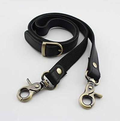 Adjustable Genuine Leather Shoulder Crossbody Bag Purse Strap Handles with Hooks for Bag Making Replacement / Black - Leather Handle with Webbing & Lobster Clasps - 46 3/8" (118 cm)