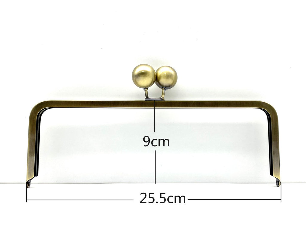 Rectangle Glue-In Kiss-Lock Purse Frame, 10" x 3 1/2" (25.5 x 9 cm) - Large Ball Clasp