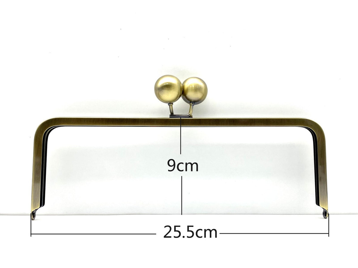 Rectangle Glue-In Kiss-Lock Purse Frame, 10" x 3 1/2" (25.5 x 9 cm) - Large Ball Clasp