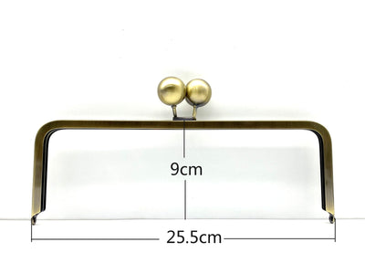 Rectangle Glue-In Kiss-Lock Purse Frame, 10" x 3 1/2" (25.5 x 9 cm) - Large Ball Clasp