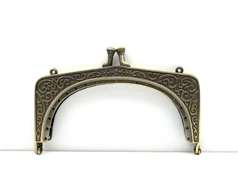 Vintage Embossed Sew-In Kiss-Lock Purse Frame, 5" (12.5 cm) - Rounded Square