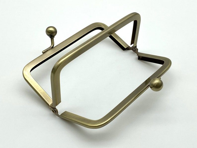 Rectangle Double-Pocket Glue-In Kiss-Lock Purse Frame with Handles, 4" (10.5 cm)