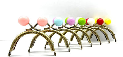 Half-Round Color-Ball Sew-In Kiss-Lock Purse Frames, 8.5 x 5 cm - Set of 7 Colors, Antique Bronze