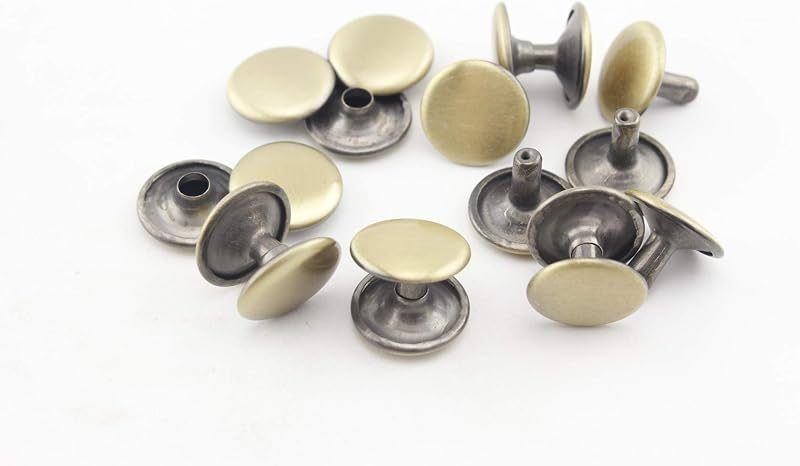 Double Flat Rivet Solid Brass Double Cap, Purse Rivet Studs for Leather Bag Making Clothing Shoes Anti Bronze