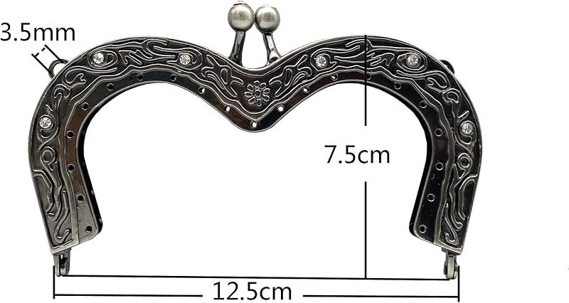 Vintage Embossed Sew-In Kiss-Lock Purse Frame, 5" x 3" (12.5 x 7.5 cm)