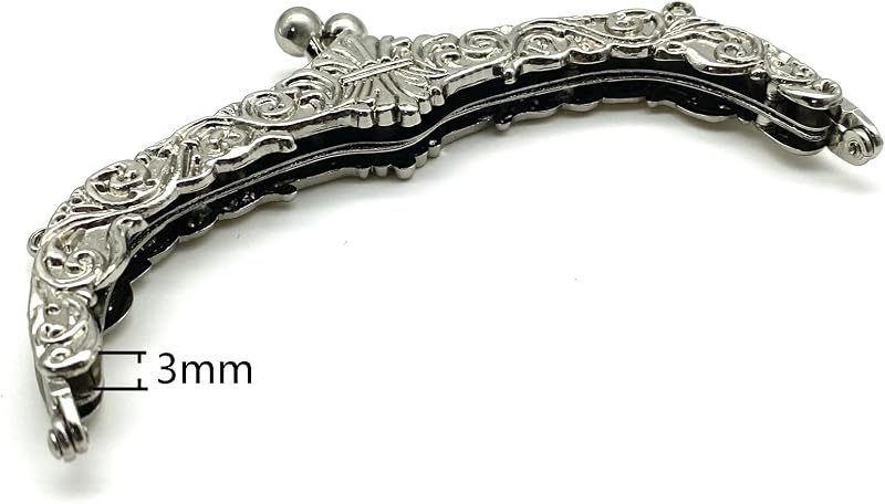 Vintage Embossed Screw-In Kiss-Lock Purse Frame, 5 5/16" x 2 9/16" (13.5 x 6.5 cm)