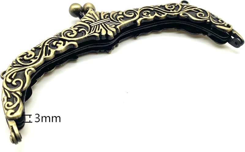 Vintage Embossed Screw-In Kiss-Lock Purse Frame with Chain Loops, 5 5/16" x 2 9/16" (13.5 x 6.5 cm)