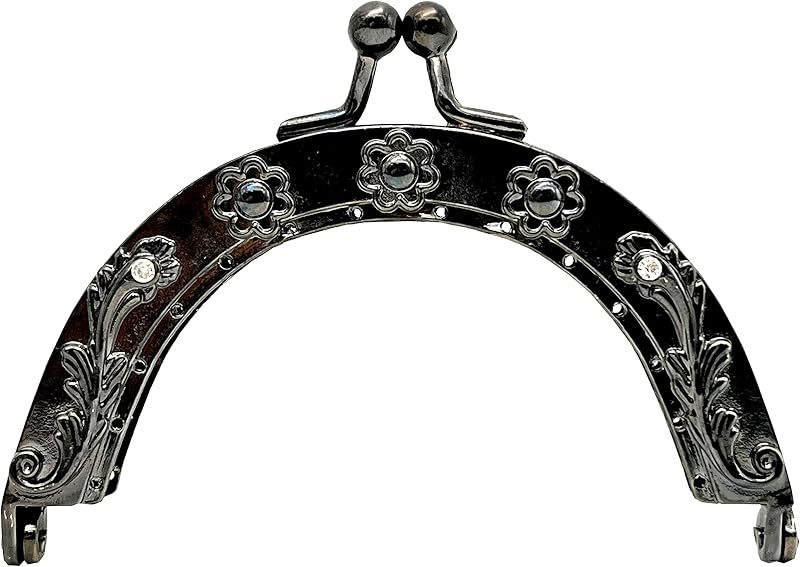 Vintage Embossed Rhinestone Sew-In Kiss-Lock Purse Frame, 3 1/2" x 2" (9 x 5 cm)