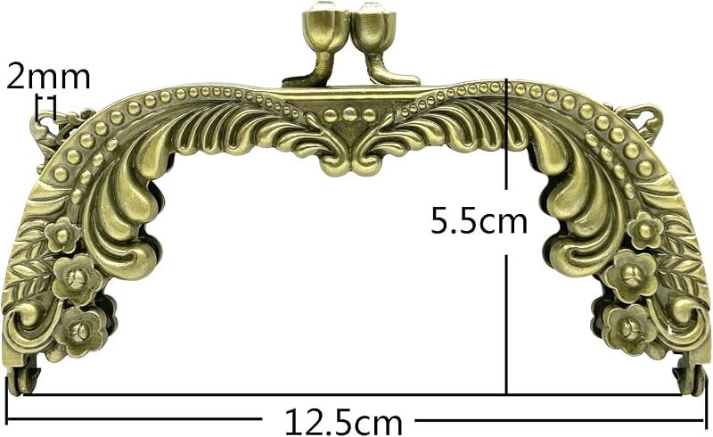 Vintage Embossed Screw-In Kiss-Lock Purse Frame, 5" x 2 3/16" (12.5 x 5.5 cm) - Openwork Leaf