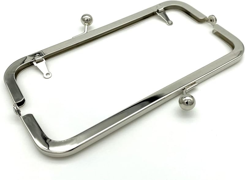 Rectangle Glue-In Kiss-Lock Purse Frame, 7" x 2" (18 x 5 cm) - Heavy, 11mm Balls, with Chain Loops
