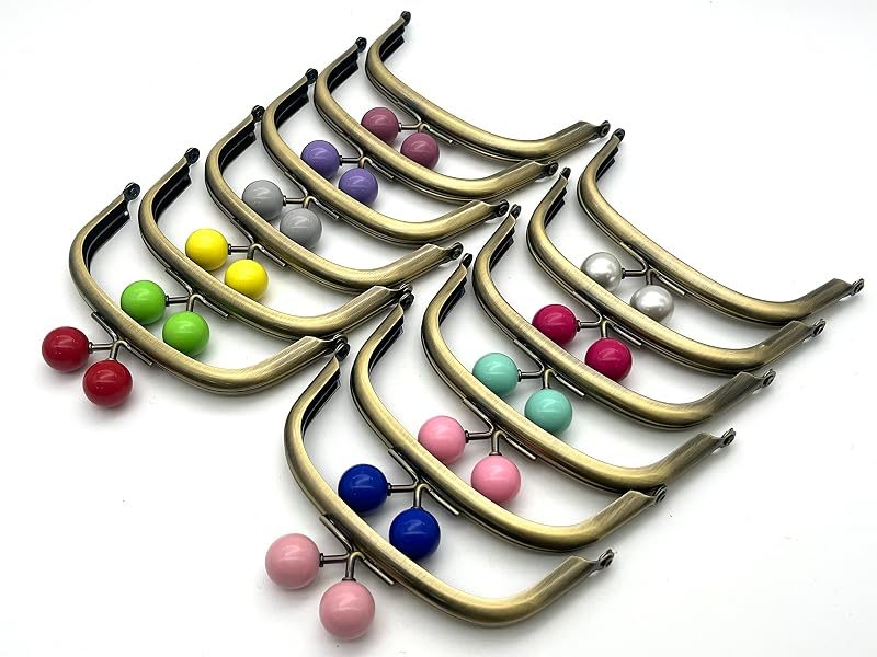 Half-Round Color-Ball Glue-In Kiss-Lock Purse Frame, 11 x 5 cm