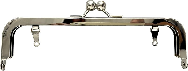 Rectangle Glue-In Kiss-Lock Purse Frame, 7" x 2" (18 x 5 cm) - Heavy, 11mm Balls, with Chain Loops