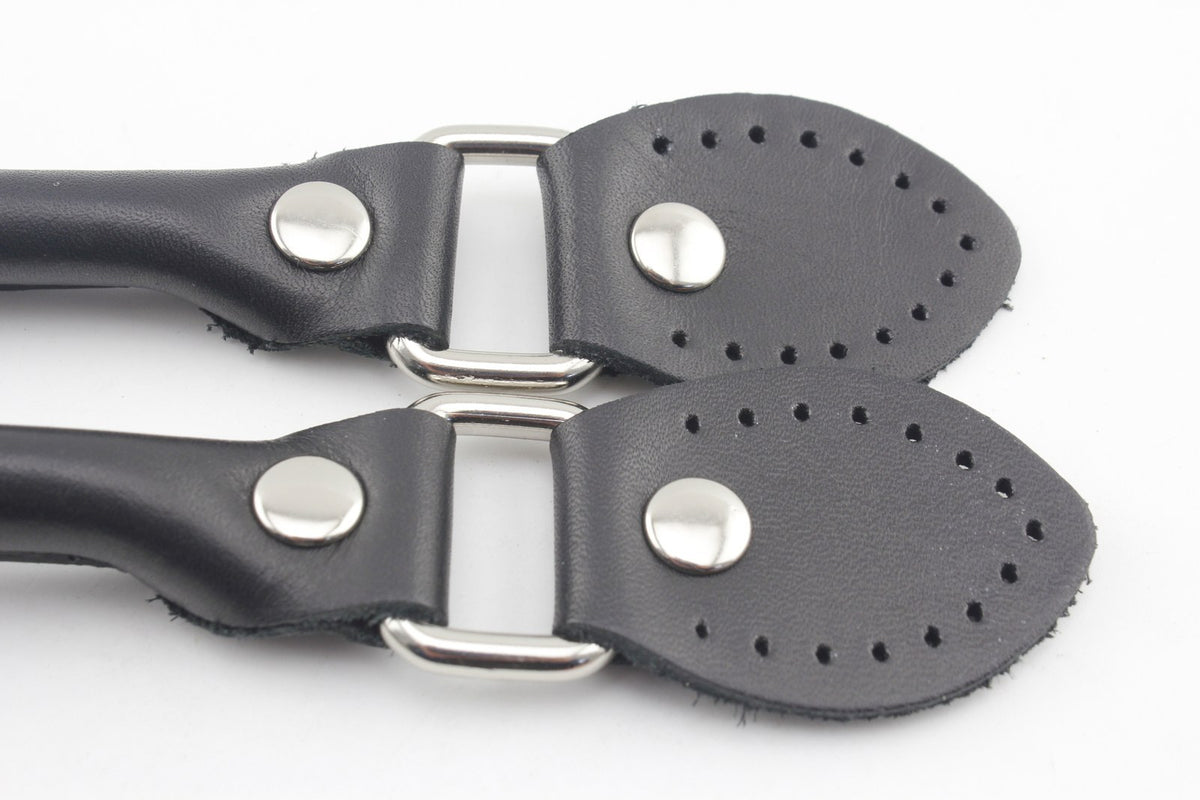 16.5 inch sew in genuine leather bag purse strap handles for purse bag making replacement Nickel hardware Black