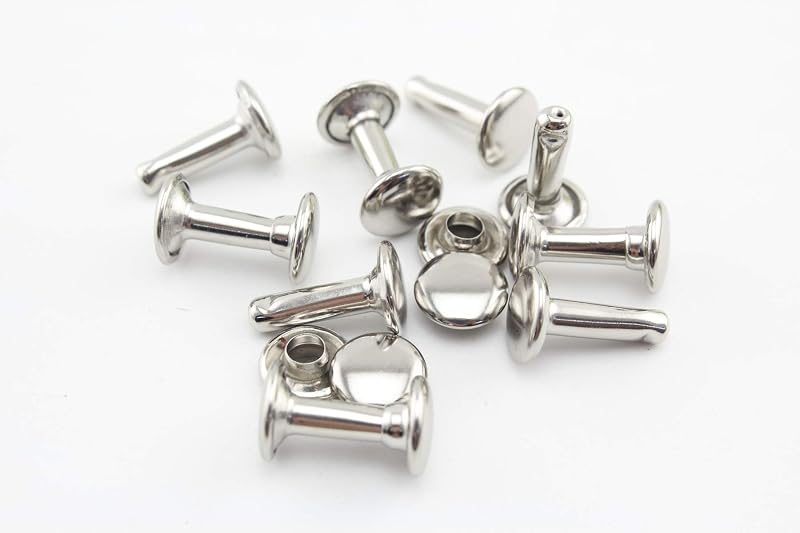 Double Flat Rivet 5/16" (8 mm) Solid Brass Double Cap, Purse Rivet Studs for Leather Bag Making Clothing Shoes Nickel