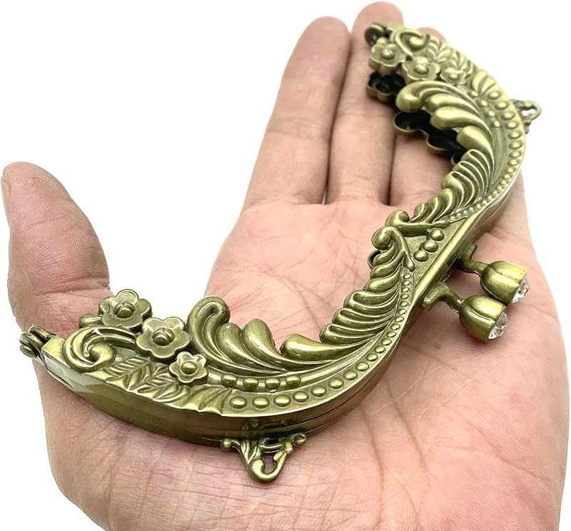 Vintage Embossed Screw-In Kiss-Lock Purse Frame, 5" x 2 3/16" (12.5 x 5.5 cm) - Openwork Leaf