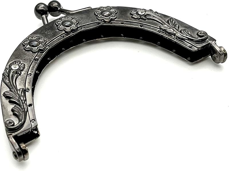 Vintage Embossed Rhinestone Sew-In Kiss-Lock Purse Frame, 3 1/2" x 2" (9 x 5 cm)