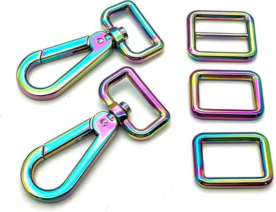 Dog leash purse snap swivel hooks, slider and rectangle ring for bag purse dog collar making repair / Rainbow colorful - 1" (25 mm)
