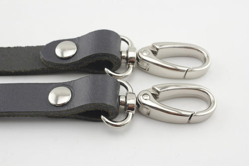 46.5" (118 cm) Adjustable genuine leather shoulder crossbody bag purse strap with hooks replacement black Nickel