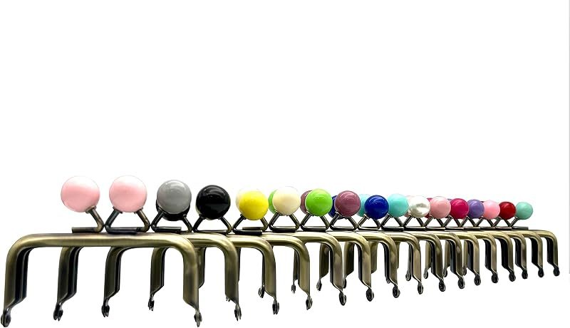 Half-Round Color-Ball Glue-In Kiss-Lock Purse Frame, 8 x 4 cm