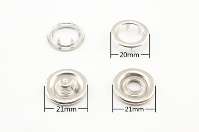 20mm Solid Brass Snap Fasteners - Nickel Prong Ring Press Studs