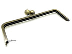 Rectangle Glue-In Kiss-Lock Purse Frame, 10" x 3 1/2" (25.5 x 9 cm) - Large Ball Clasp