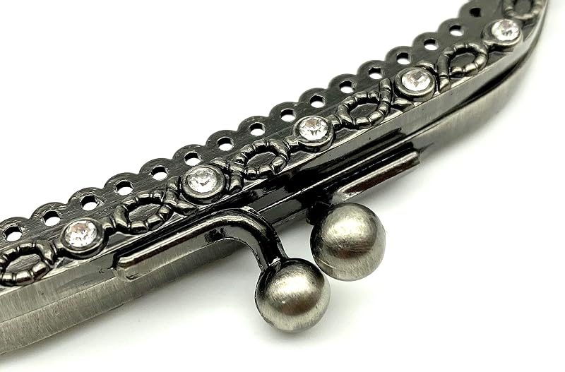 Vintage Embossed Rhinestone Sew-In Kiss-Lock Purse Frame, 5" x 3" (12.5 x 7.5 cm)