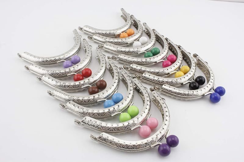 Color-Ball Sew-In Kiss-Lock Purse Frames, 3 1/2" x 2" (9 x 5 cm) - Set of 14 Colors, 12mm Balls